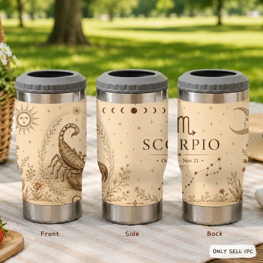 1-6 Bohemian Astrology Decans 4-in-1 Insulated Can Cooler Cup For Beer Soda Coffee, Stainless Steel Hot Cold Drink Holder Mug