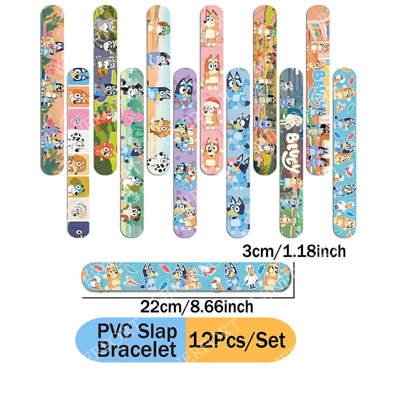 Braccialetti della serie a tema Bluey Personaggi dei cartoni animati Bingo Dog Bandit PVC Snap Pat Circle per bambini Divertente regalo per feste per baby shower
