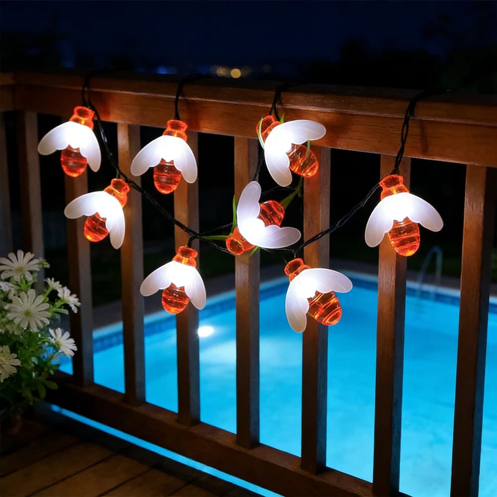 Luci a LED Solari a Forma di Ape, Catena Luminosa Impermeabile per Esterni, Decorazione per Giardino, Prato, Matrimoni e Compleanni