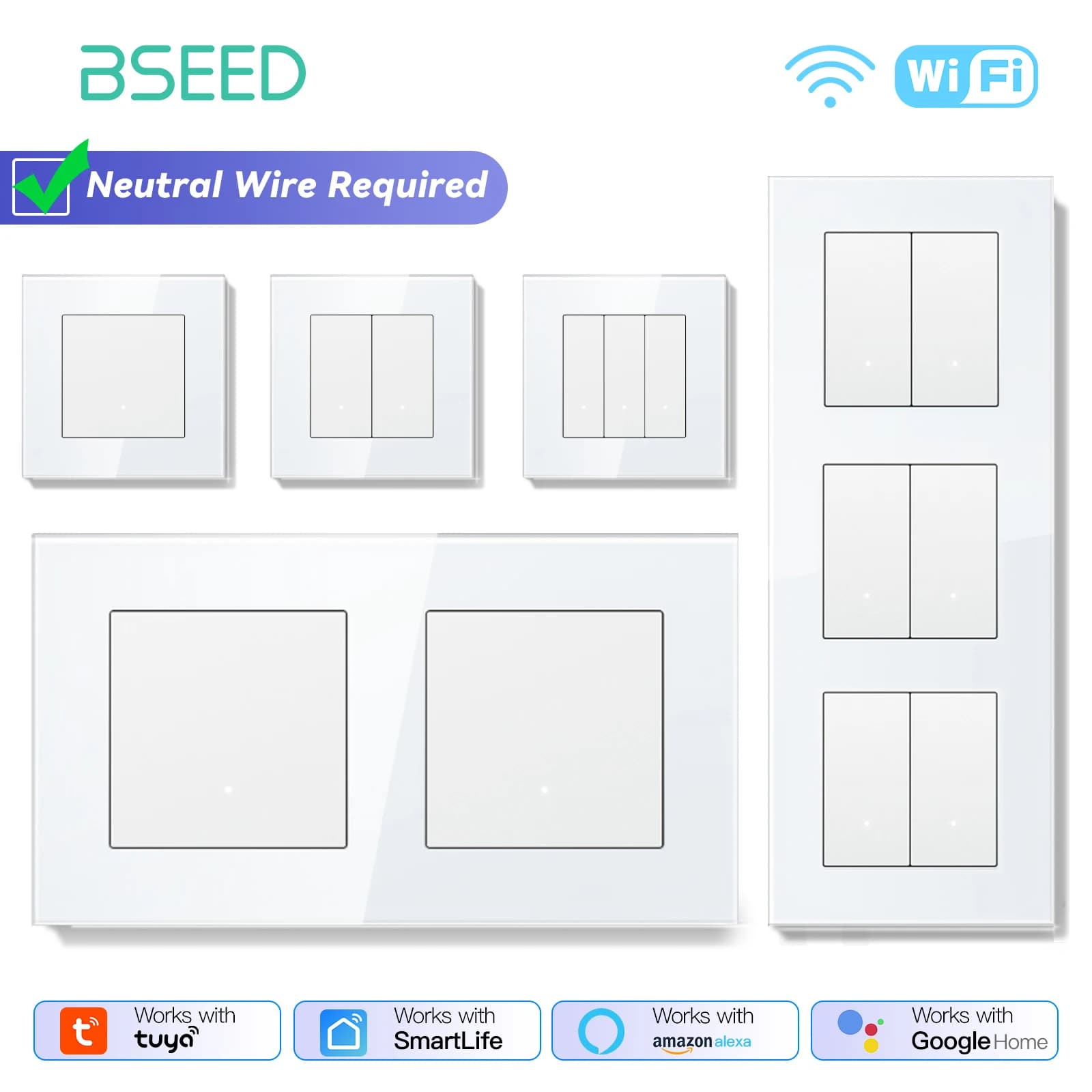Interruttori WIFI BSEED Serie 1/2/3/4Gang Interruttori della luce Smart Click da parete Cornice in vetro retroilluminato giallo Interruttore APP Tuya Standard UE