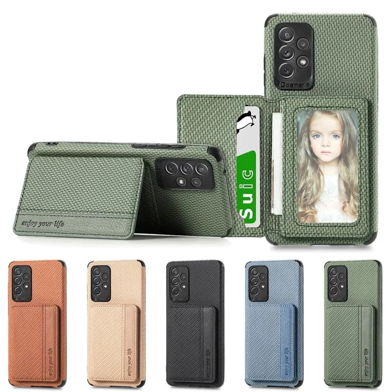 Custodia a Portafoglio in Pelle con RFID e Fibra di Carbonio per Samsung Galaxy S25 S26 S22 Plus S21 S23 S24 Ultra S20 FE