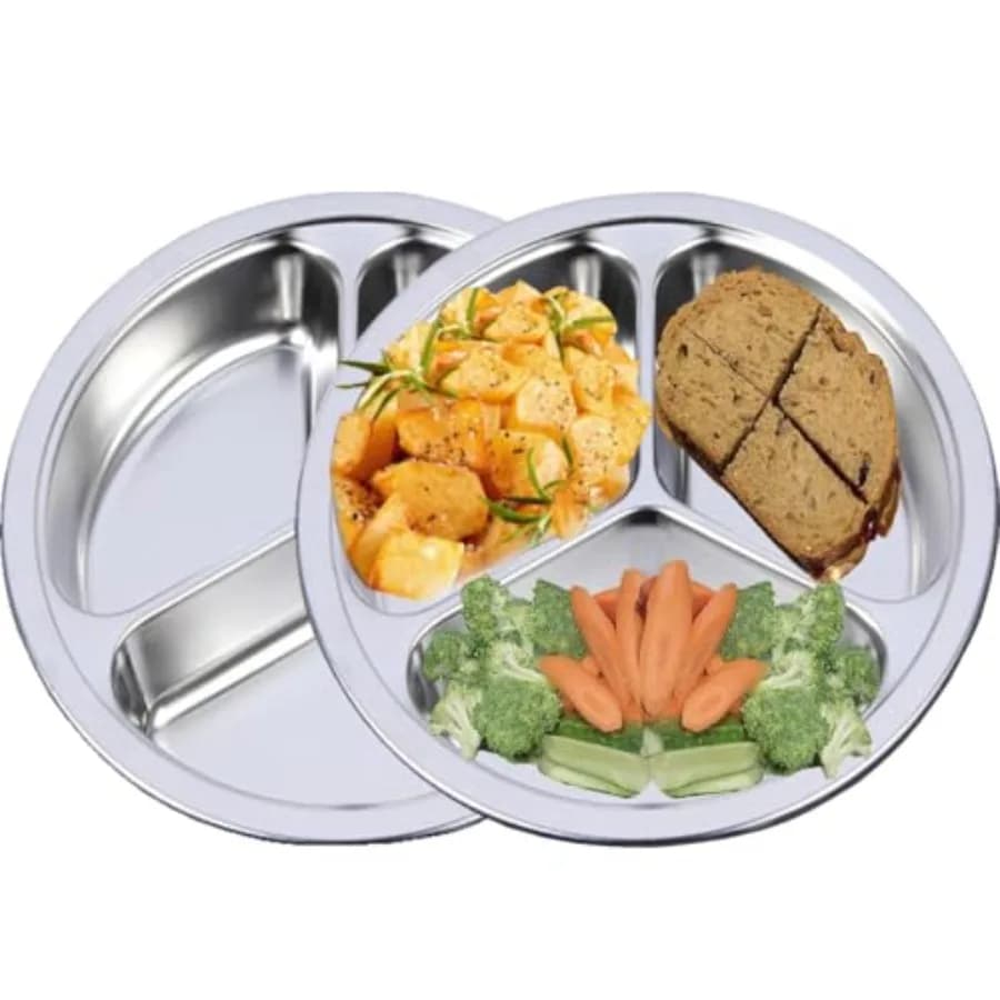 Stainless Steel Divided Plates 2 Pack Portion Control Plate 3 Sections Mess Trays for Adults Bariatric Weight Loss and Diabetic