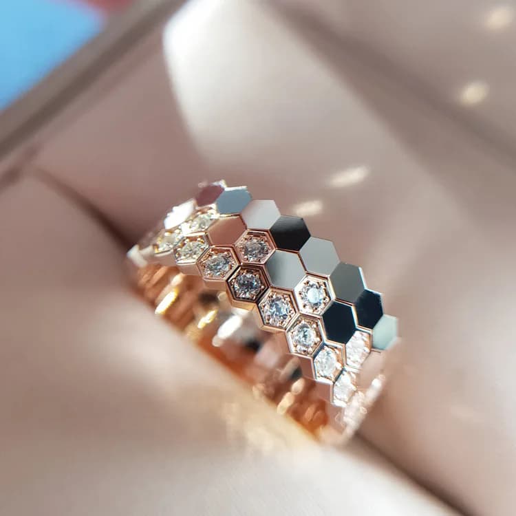 S925 Sterling Silver Ring Light Luxury Honeycomb Ring Internet celebrity Plated 18k Rose Gold Belt Diamond Ring