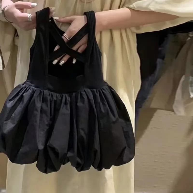 Abito da bambina senza schienale per bambina in cotone solido senza maniche per bambina Abito da bambina con bocciolo di fiore allentato per ragazze da 2-8 anni