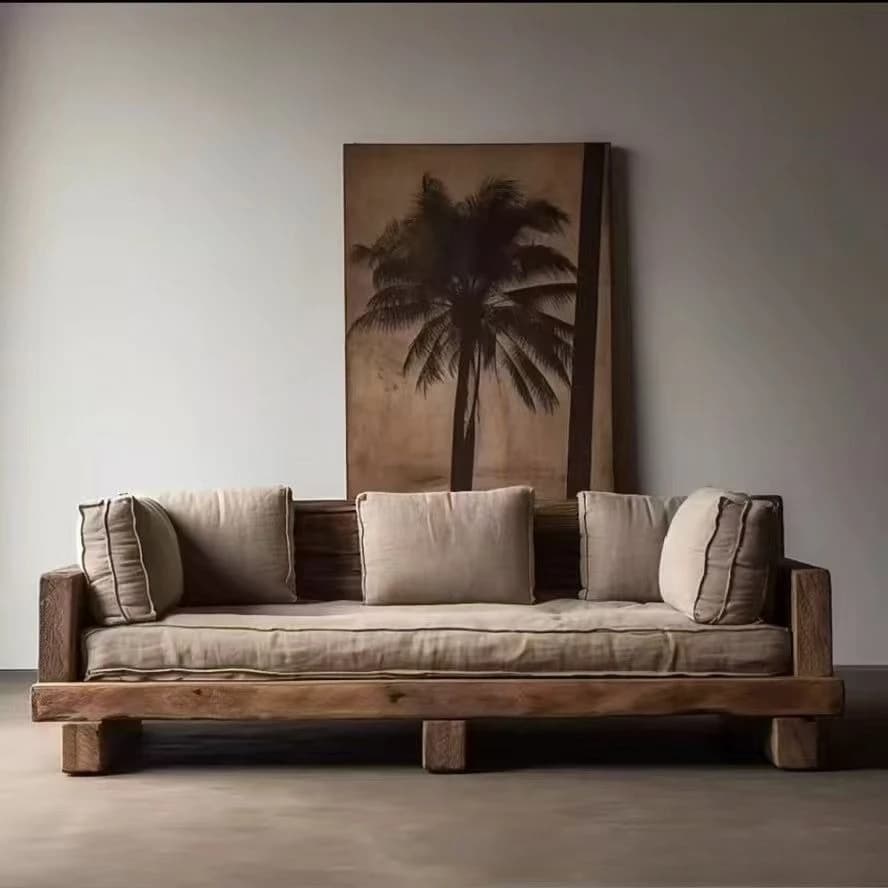 Divano in linea in legno massello stile Wabi-sabi divano letto multi-posto in legno di olmo vecchio vintage divano a gamba bassa tatami