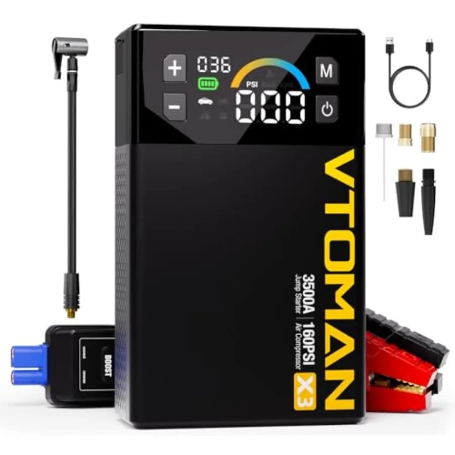 Avviatore di Emergenza X3 con Compressore d'Aria 3500A, Avviatore Portatile per Batterie Auto, Motori a Benzina 9L/Diesel 8.5L con Spegnimento Automatico 160PSI