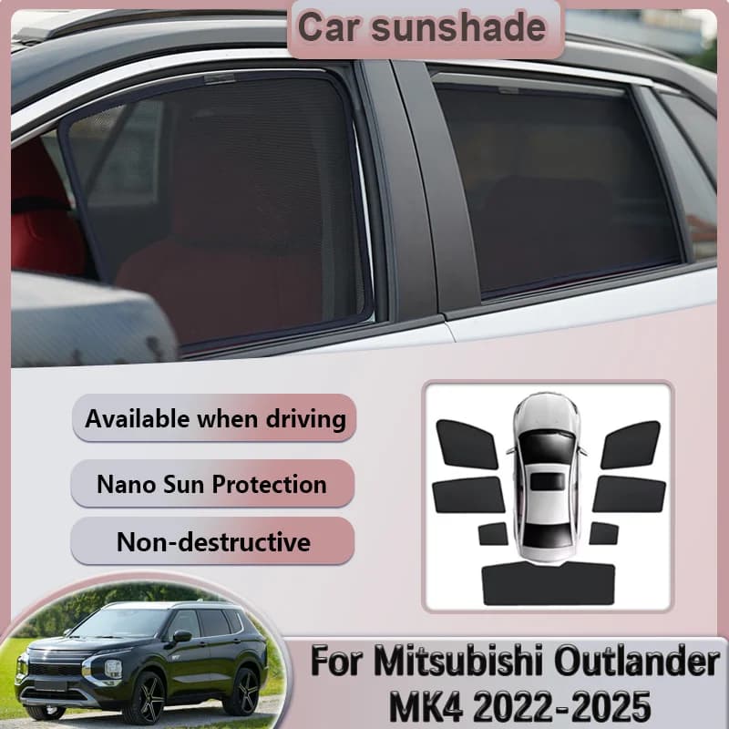 Car Sun Visors For Mitsubishi Outlander MK4 2022 2023 2024 2025 2026 Mesh Sunshades Window Magnetic Privacy Curtains Accessories