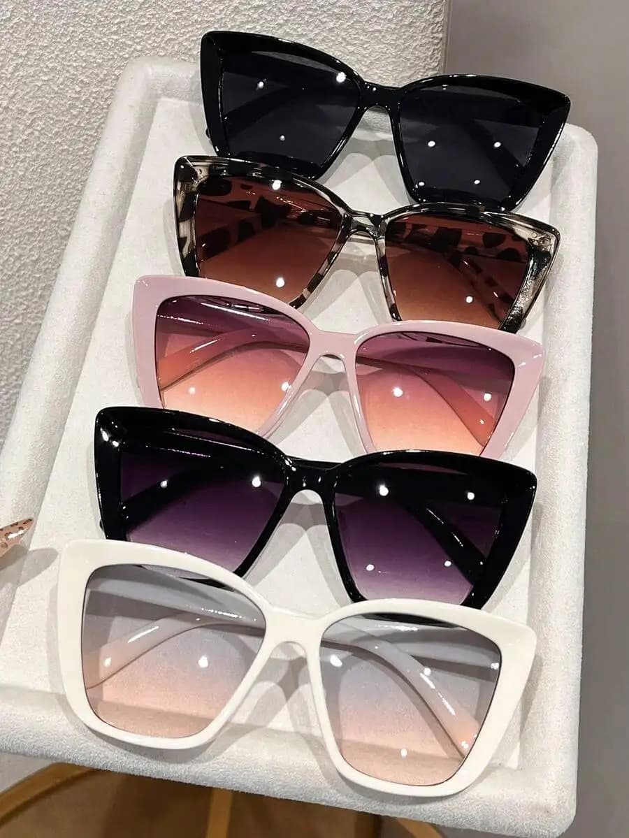 Womens Plastic Cat Eye Geometric Sunglasses Multi Color Leopard Print Fashion Accessories For Outdoor Beach Travel Party