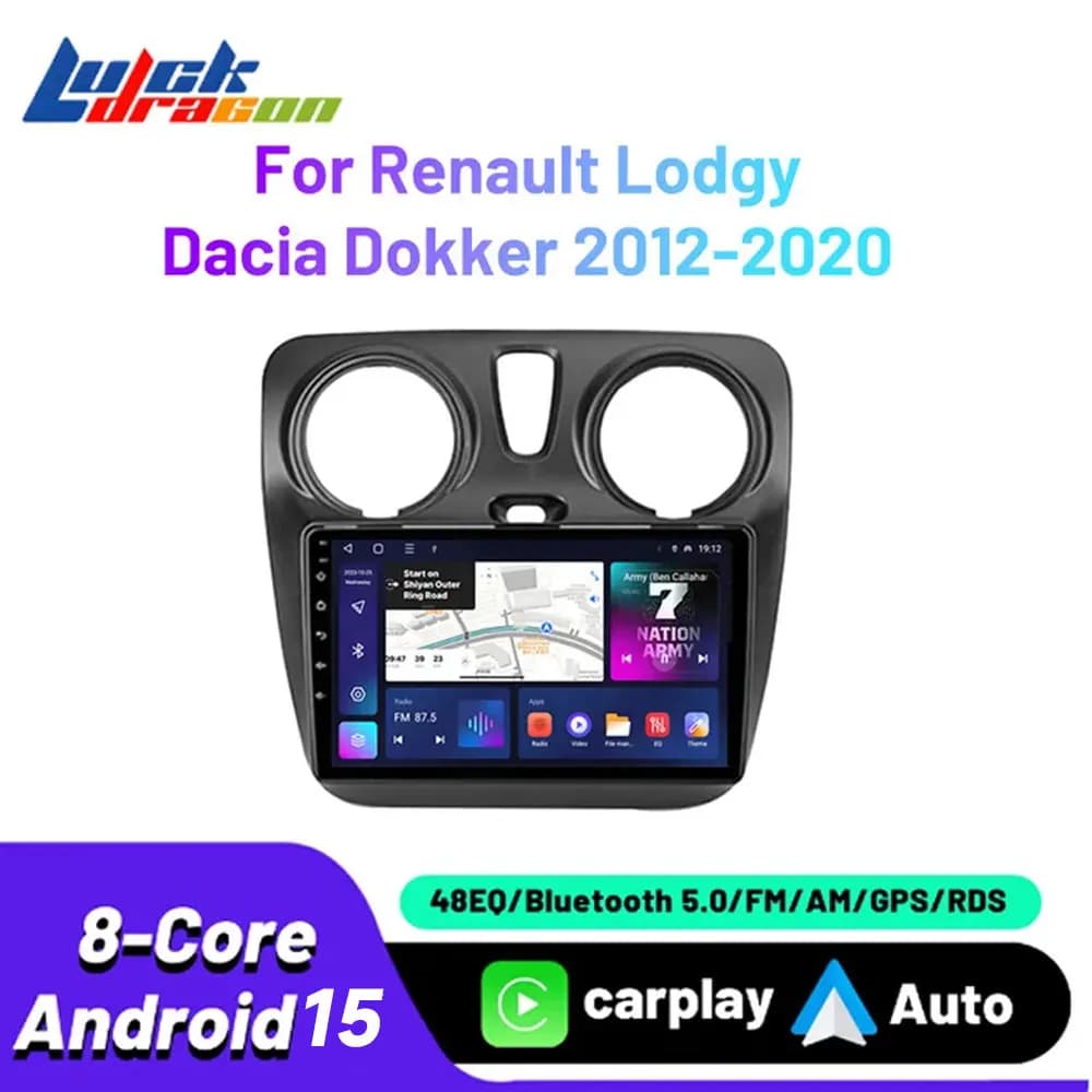 Autoradio Per Renault Lodgy 2021 Per Dokker 2012-2020 Lettore Multimediale Carplay Android Auto 6 128G Android 15 Lettore di Video Auto