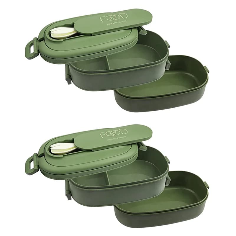 ABWR-2X Lunch Box, Bento Box a tenuta stagna per bambini Adulti, Set di posate Bento Box, per bambini Uomini Donne Adulti Scuole di lavoro Verde
