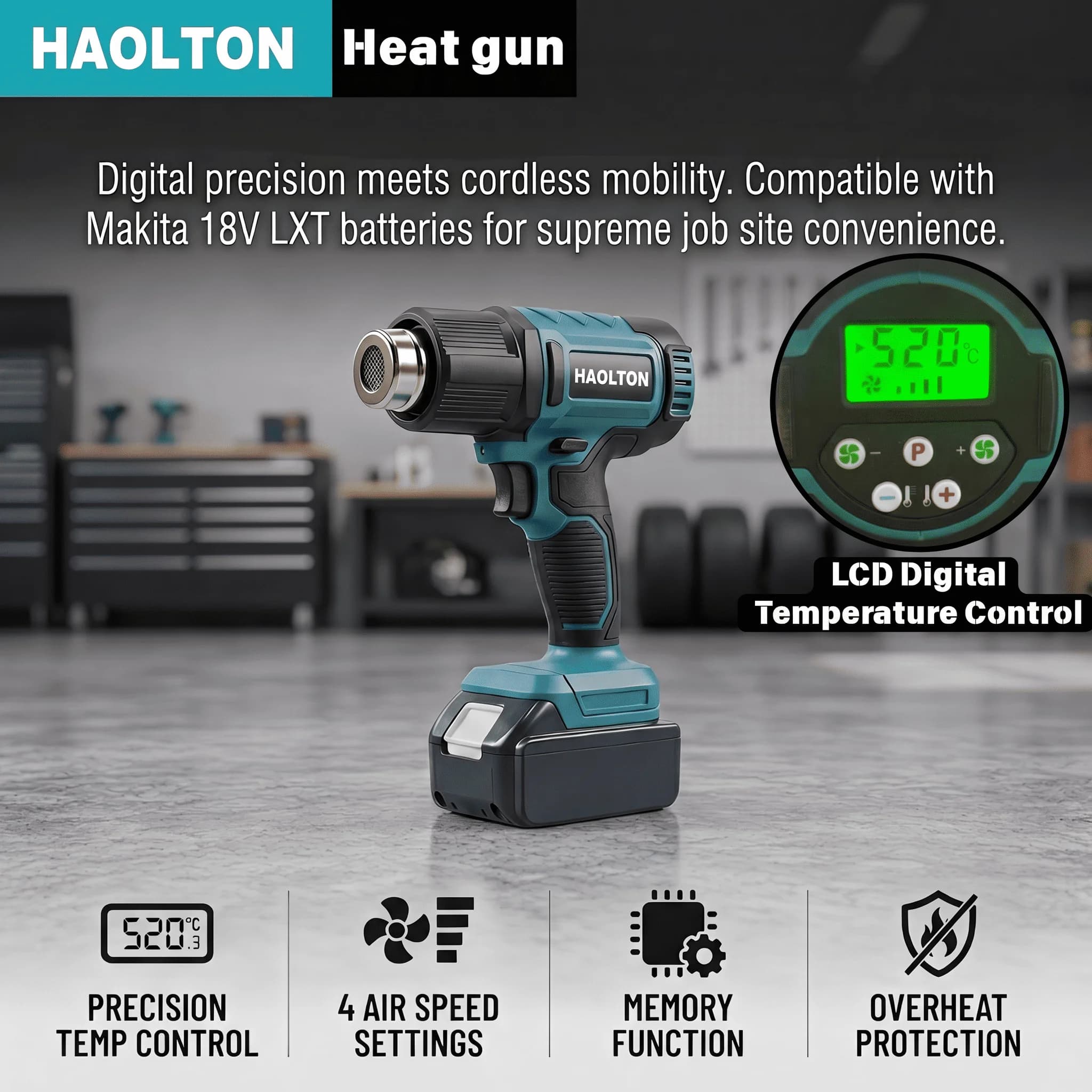 For Makita 18V Battery 3-Nozzle Cordless Heat Gun 60-520°C, Hot Air Blower for Shrink Tubing, Vinyl, Crafts, Soldering, Bare Too