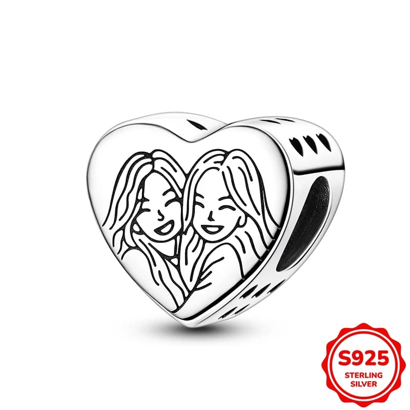 Best Friend Affection Pattern Heart Shaped Charm Beads Fits 3mm Bracelet Bangle Necklace For Women Luxury DIY Jewelry Making Hot