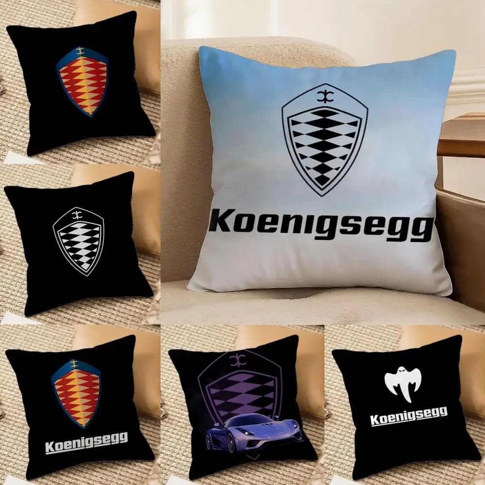 K-koenigsegg logo cushion for luxury cars, in short plush, front-back printing, square cover, sofa and house decoration