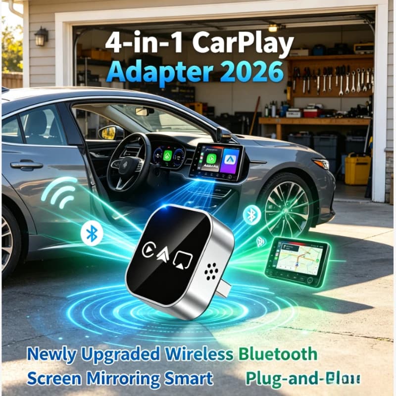 2026 New 4‑in‑1 Wireless CarPlay Adapter Bluetooth Screen Mirroring Smart Plug‑and‑Play Car Adapter