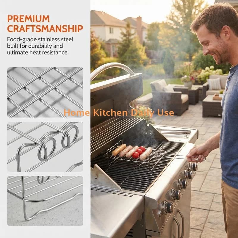 Griglia portatile a doppio strato per friggitrice ad aria elettrica, accessori per barbecue, ripiano rimovibile in acciaio inossidabile 430 per uso versatile in cucina