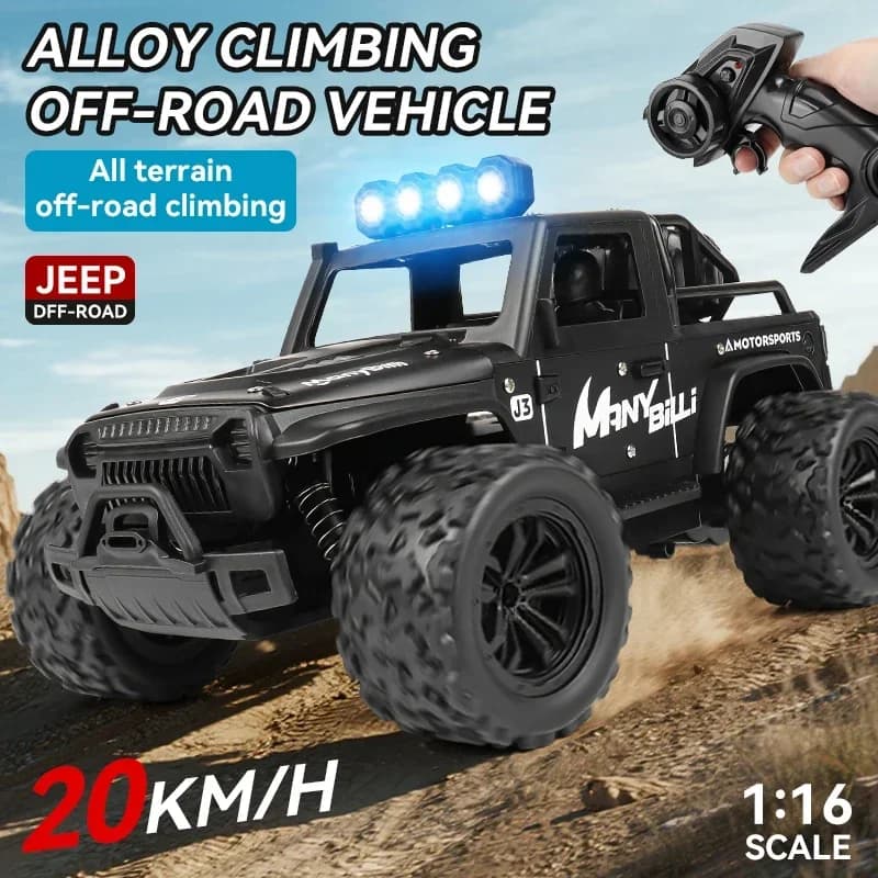 1:16 Alloy Off-Road Rock Crawler, 20km/h High Speed, Independent Suspension, 45° Climbing Ability, LED Lights, 2.4GHz Remote