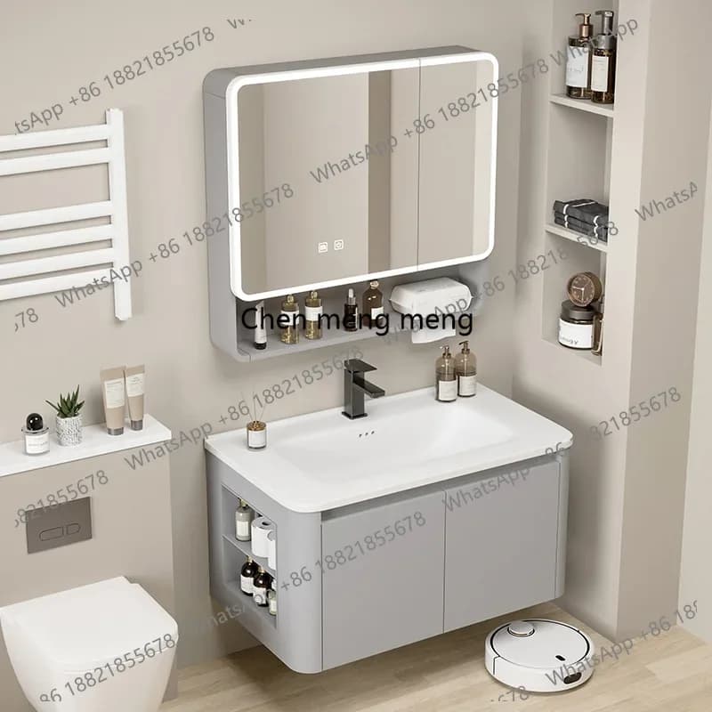 E136 Armadietto da bagno in alluminio a nido d'ape ispessito, mobiletto portaoggetti da bagno in lega di alluminio con specchio intelligente ad arco