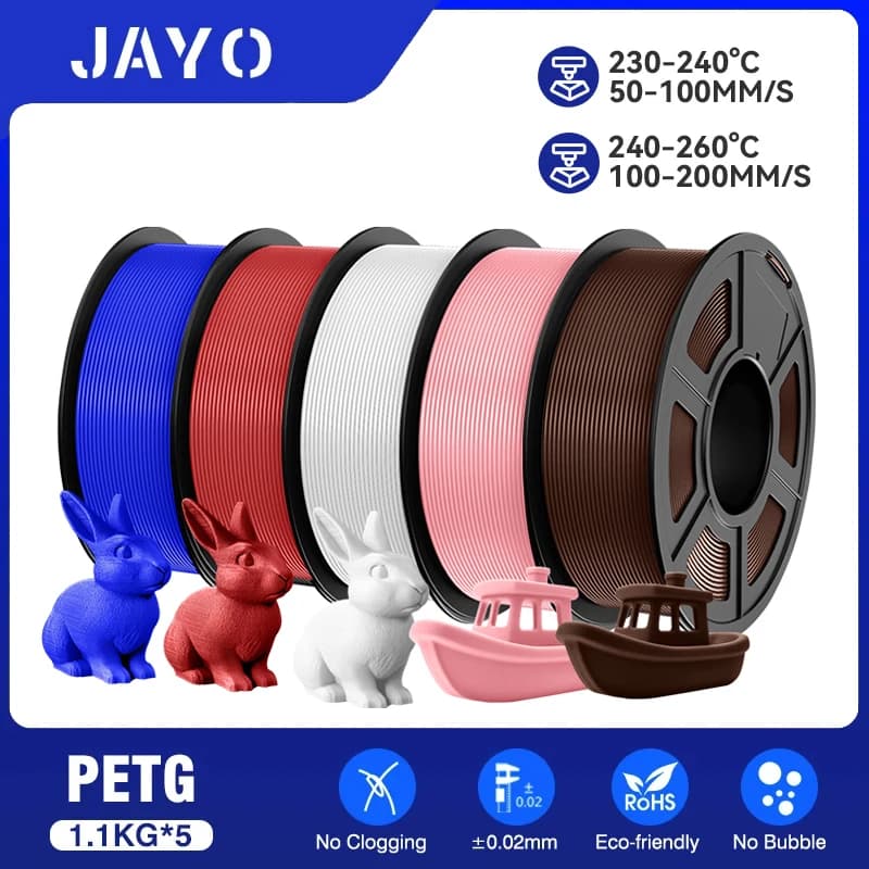 JAYO petg 5 Rolls Mixed Colors Thread 3D Printer 1.75mm 100% No Bubble FDM 3D Printer Materials Gift FAI FROM TE 1.1KG/1 rolls