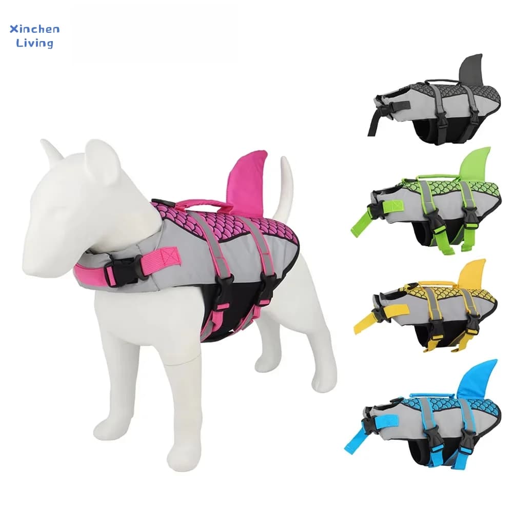 Swim Pet Dog Life Jacket Vest Clothes Life Vest Collar Harness Pet Swimming Summer Swimwear Scales Shark