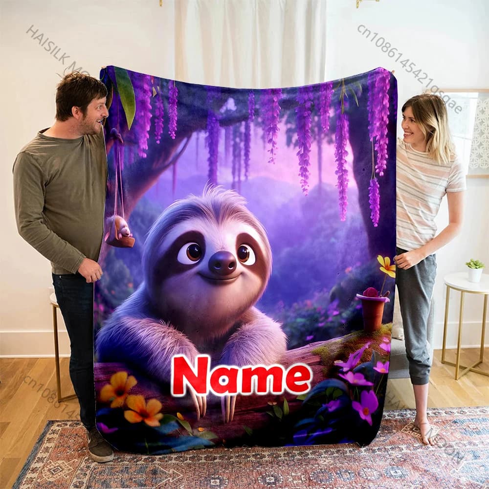 Coperta con nome personalizzato con stampa simpatico cartone animato bradipo Coperta calda e morbida per divano letto Viaggi Campeggio Picnic RV Regalo per bambini Nuovo arrivo