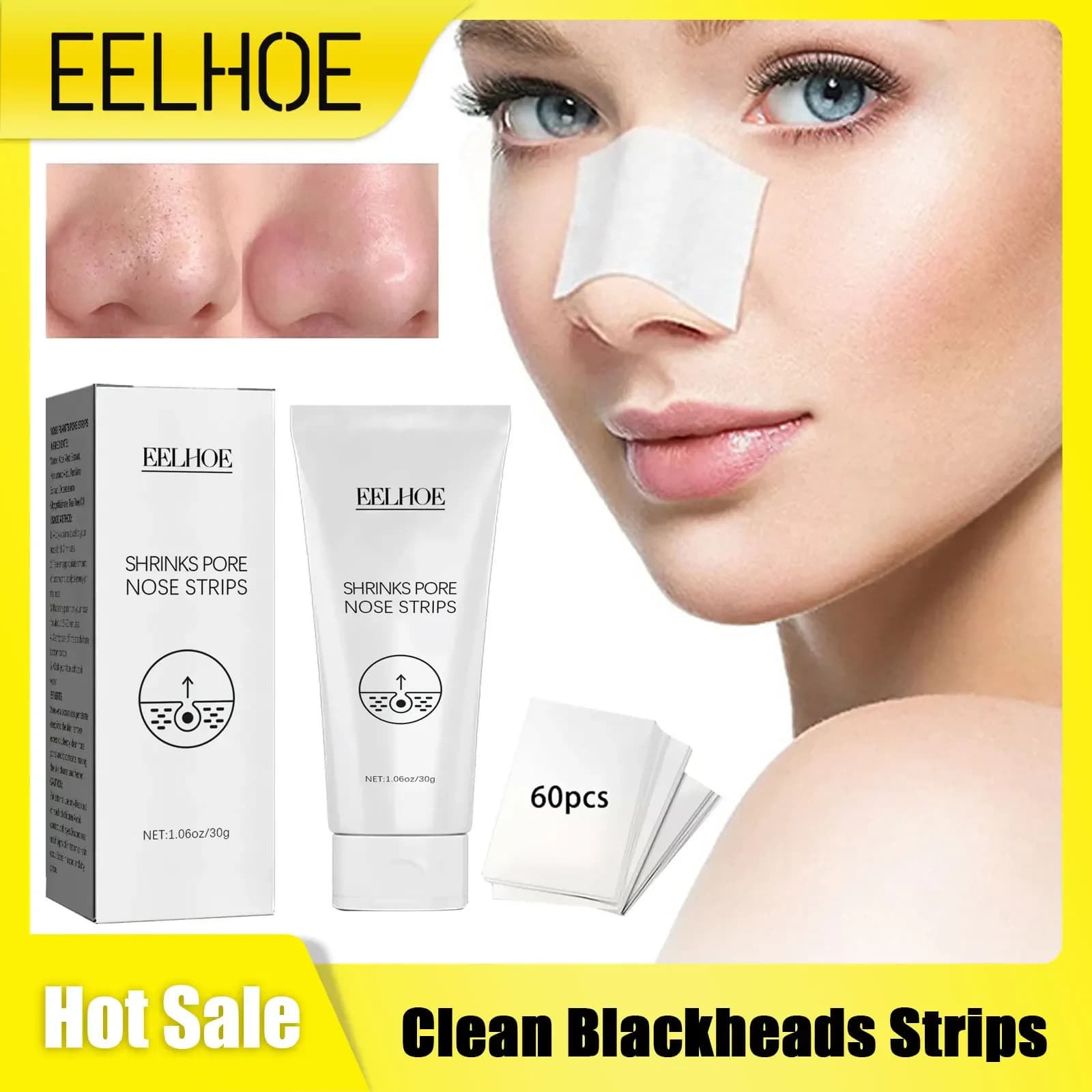 Siero Restringente Pori Anti Punti Neri, Trattamento Acne e Brufoli, Detergente Sbiancante Esfoliante, Controllo Olio, Rimozione Punti Neri, Maschera Naso