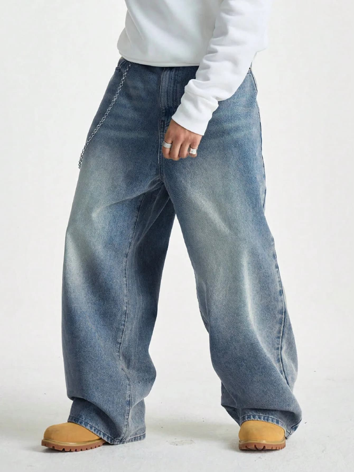 Pantaloni larghi da uomo 1 pezzo Jeans spazzolati Jeans larghi Y2K Nuovi jeans Rocks Buggy Pantaloni hip-hop neri