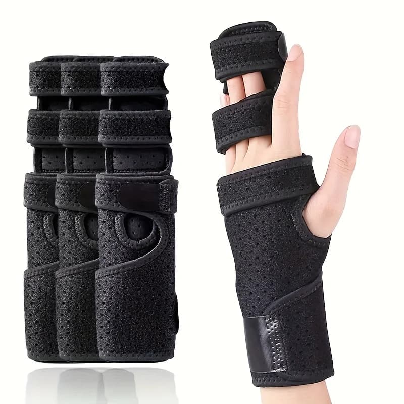 Supporto regolabile in nylon per dita e polso, traspirante e versatile, con cinghie stabilizzanti per le dita, lavabile solo a mano.