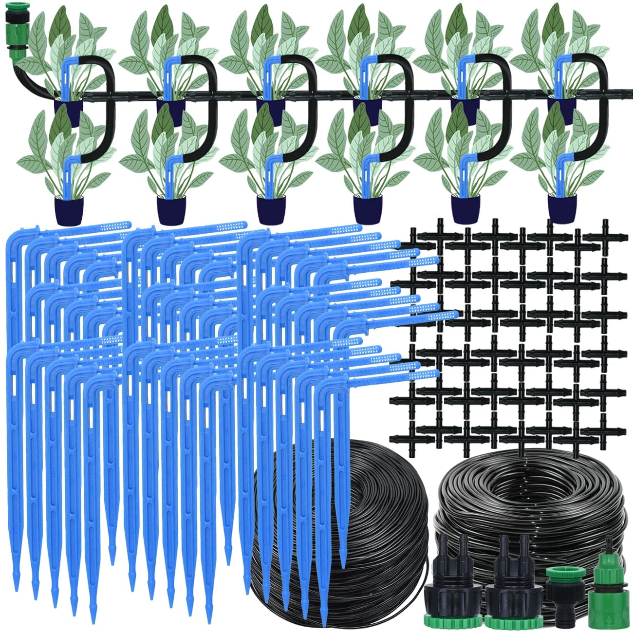 KESLA Kit di irrigazione a goccia automatica Tubo da 4/7 a 3/5mm Sistema di irrigazione da giardino Gocciolatore per vaso bonsai Pianta Serra di ortaggi