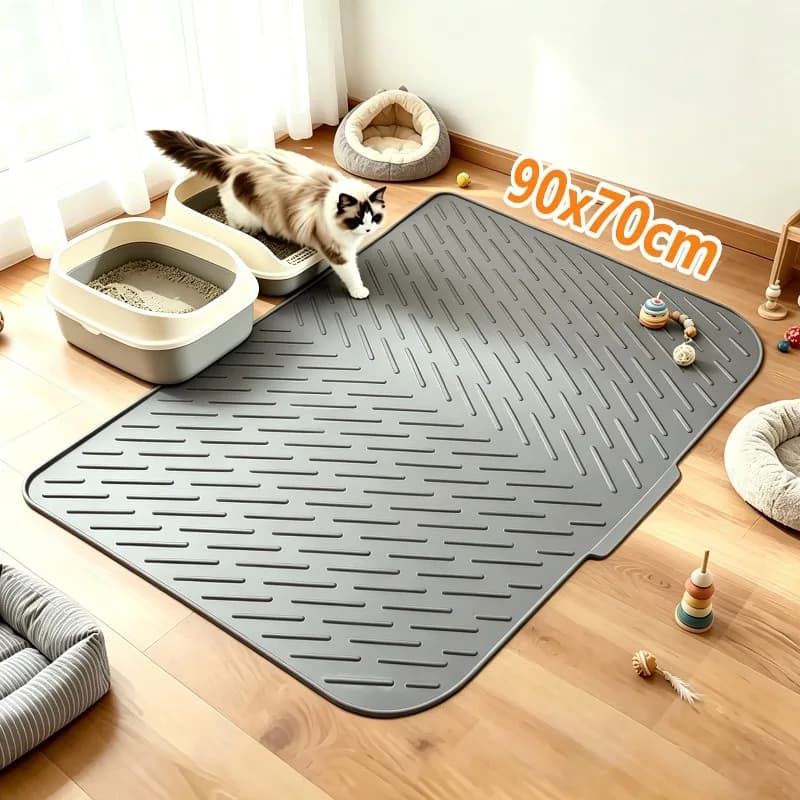 Tappetino Antiscivolo per Lettiera Gatti, in Silicone Ispessito e Oversize, Filtro per Lettiera, Tappetino Speciale per Gatti
