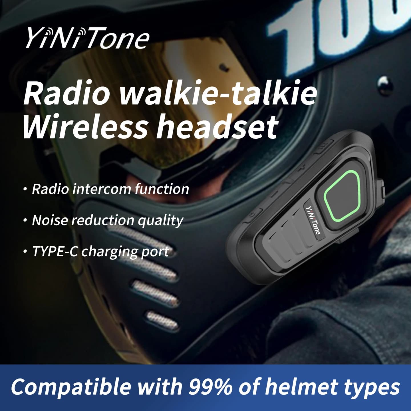 YiNiTone MINI-03 Kit auricolare Bluetooth per casco moto - Include pulsante PTT, compatibile con casco al 99%, per la guida all'aperto
