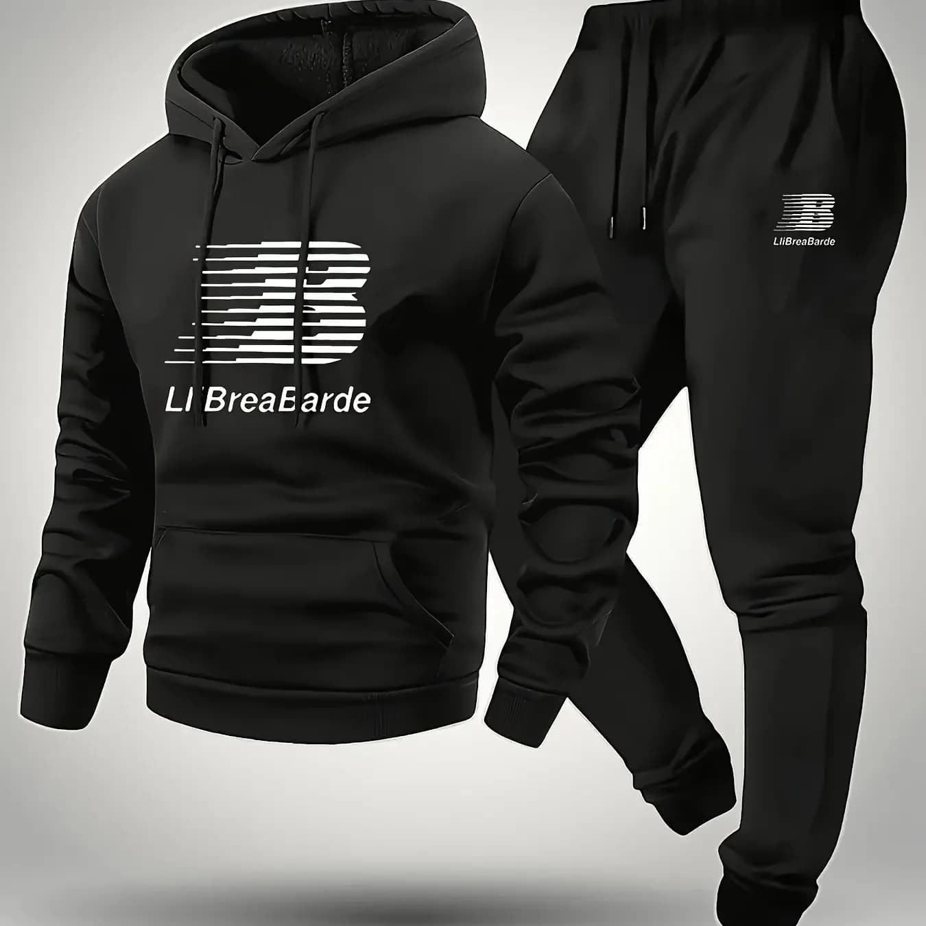 Completo Casual Invernale da Uomo, Felpa con Cappuccio Stampata + Pantaloni Lunghi, Set 2 Pezzi Comodo Abbigliamento Sportivo