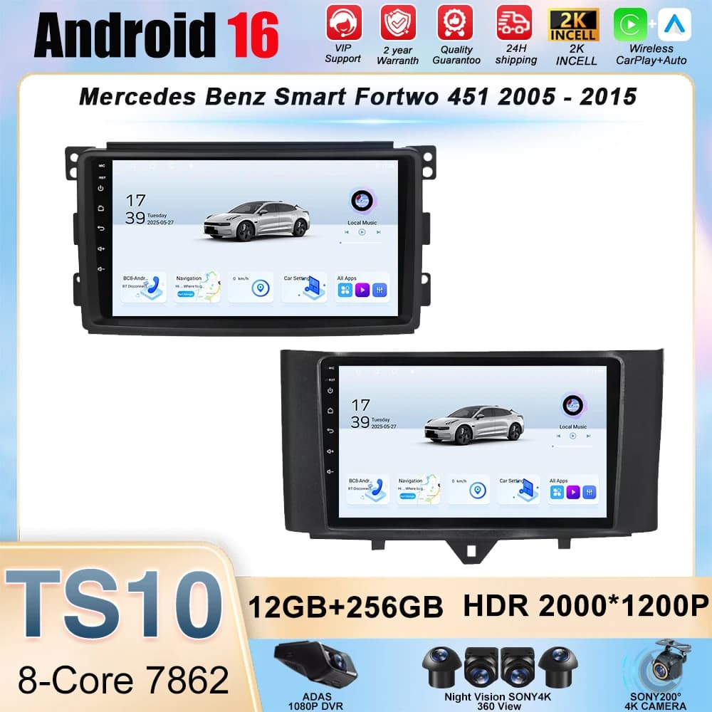 Android 16 Auto For Mercedes Benz Smart Fortwo 451 2005 - 2015 Multimedia GPS Radio Car Radio Dash Cam
