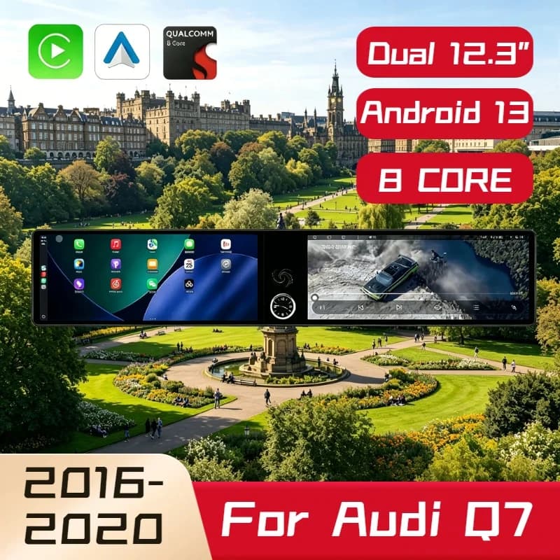 Dual 12.3" Android 14 Auto CarPlay Car Radio For Audi Q7 2016-2020 Touch Screen Digital Multimedia Stereo Player Navi GPS Head