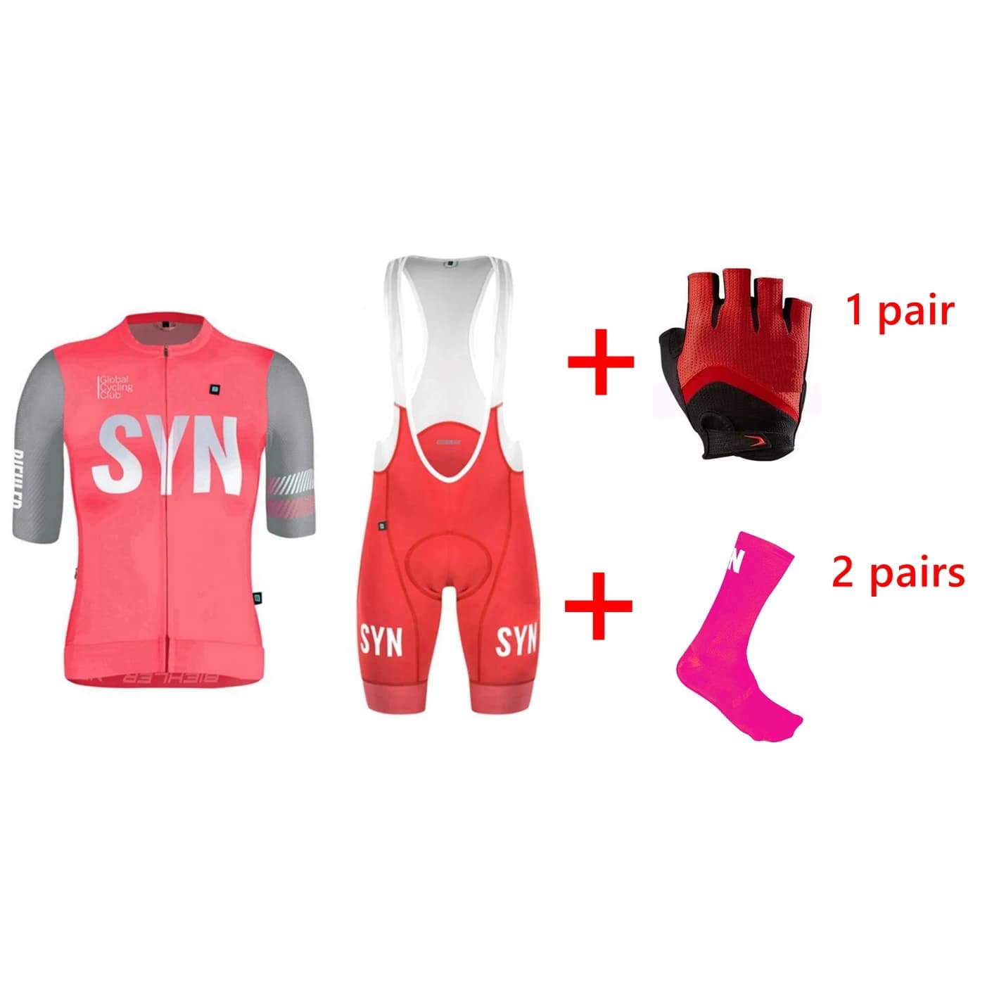 Summer SYN Women's Cycling Knit Clothing Set 1 pair of gloves and 2 pairs of short sleeve cycling socks and shorts with straps