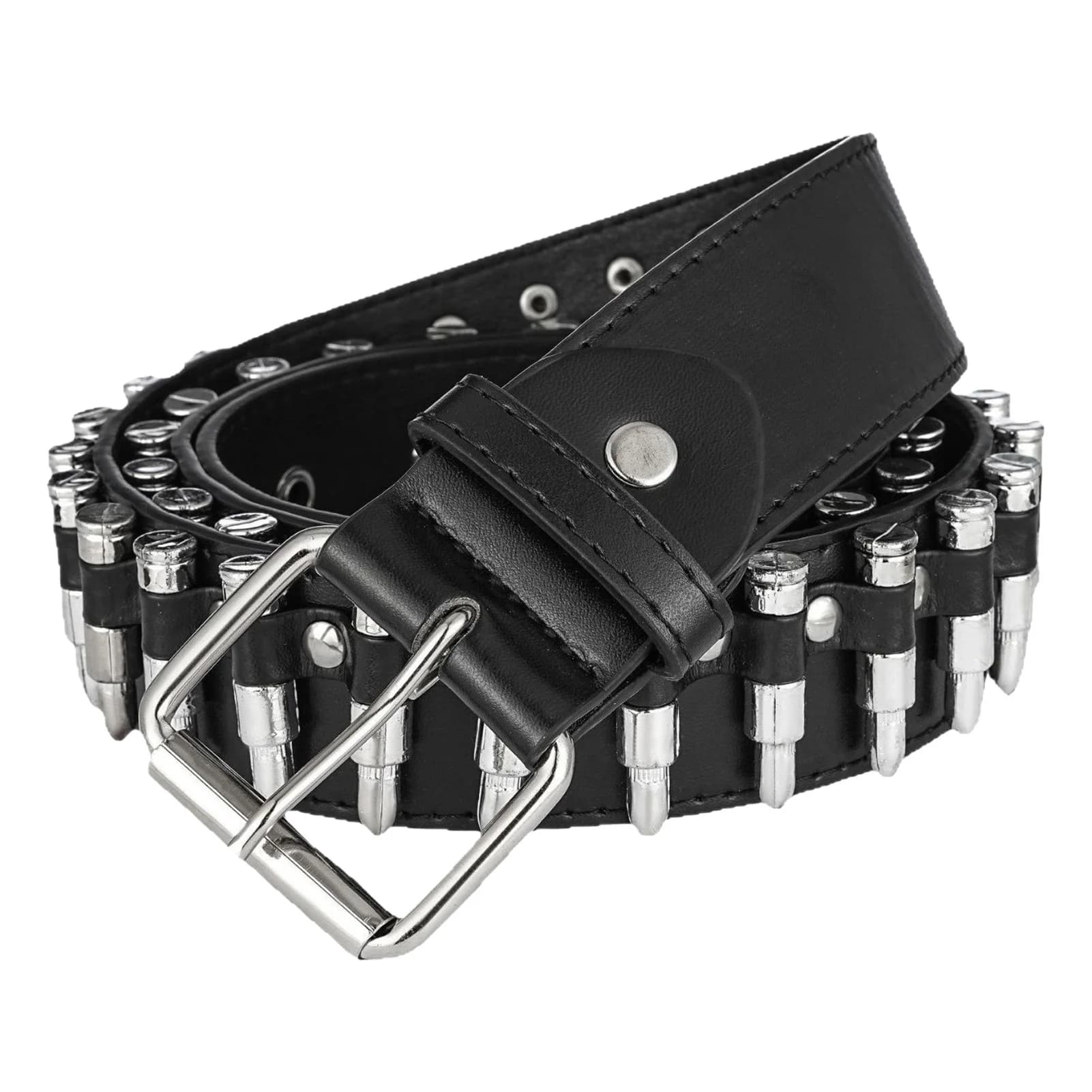 Cintura Unisex Stile Punk con Design a Borchie e Teste di Proiettile in Materiale PU per Uso Casual, Palcoscenico, Festival e Feste per Uomini e Donne