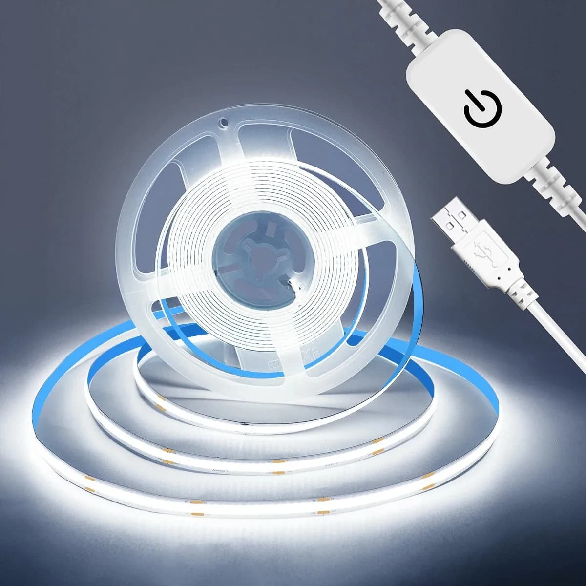 Striscia LED USB 1M-5M 5V 320LEDs/M COB con Sensore Touch Dimmerabile, Nastro Luminoso Fai-da-Te per Retroilluminazione TV, Specchio, Cucina, Illuminazione Notturna