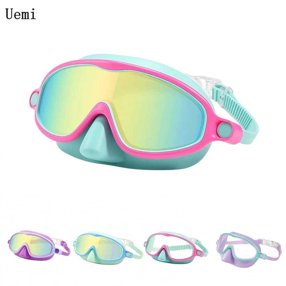 Kids-Swim-Goggles with Nose Cover, Swimming Diving Mask Wide View Anti Fog UV Anti Shattered Lens for Kids 3-5