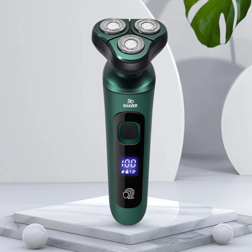 Rasoio Elettrico Ricaricabile da Uomo Impermeabile con Display Digitale, Trimmer Cordless Indolore per Viso e Barba, Rasoio Portatile