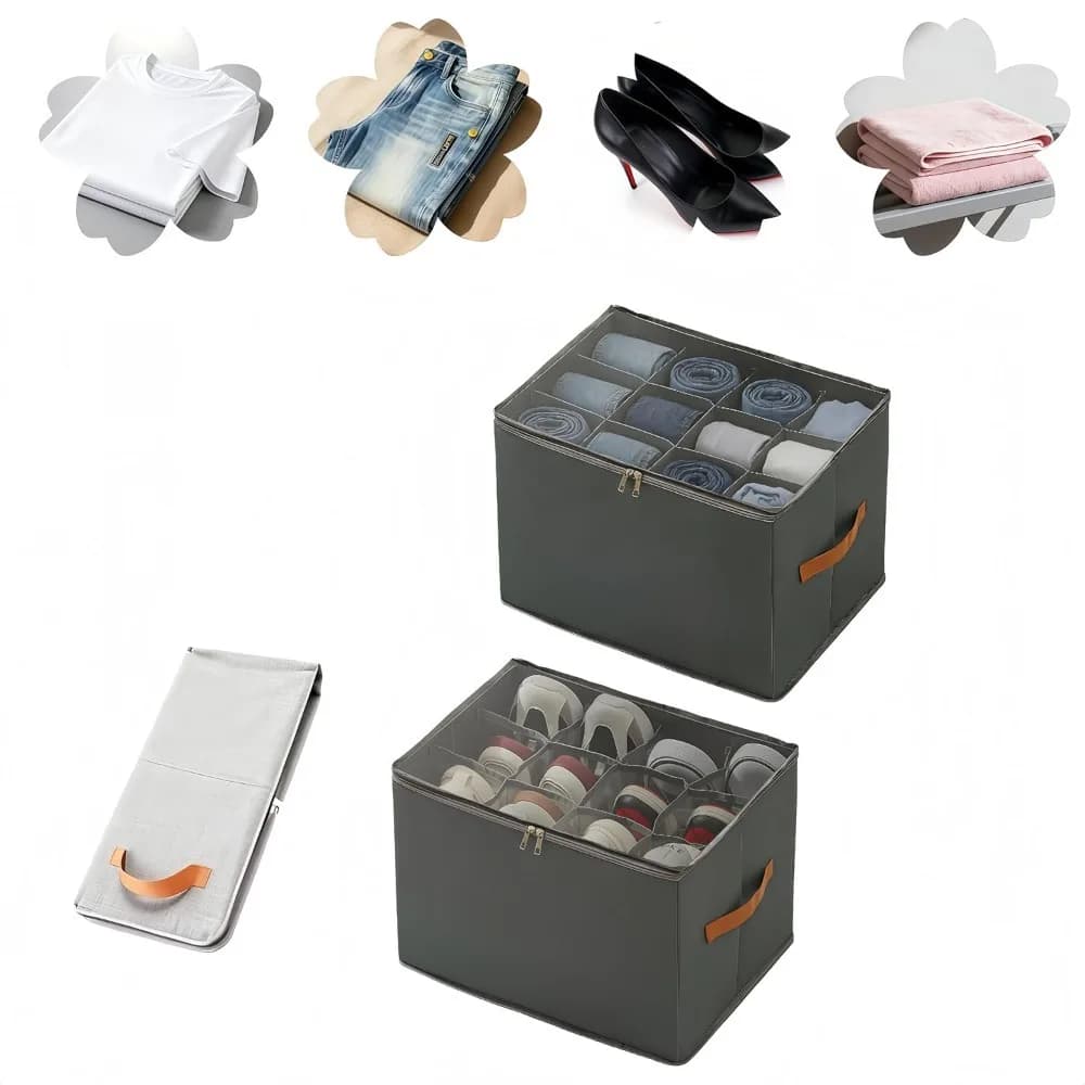 Organizer for Oxford 600D Fabric Shoes, Foldable with Transparent Cover and Hinge, Dust Dust Container for Wardrobe and Sublet