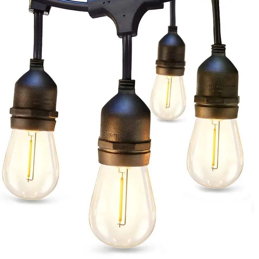 Luci a stringa LED da esterno 24FT con lampadine Edison vintage infrangibili e cavo resistente alle intemperie di grado commerciale, certificato ETL, resistente.