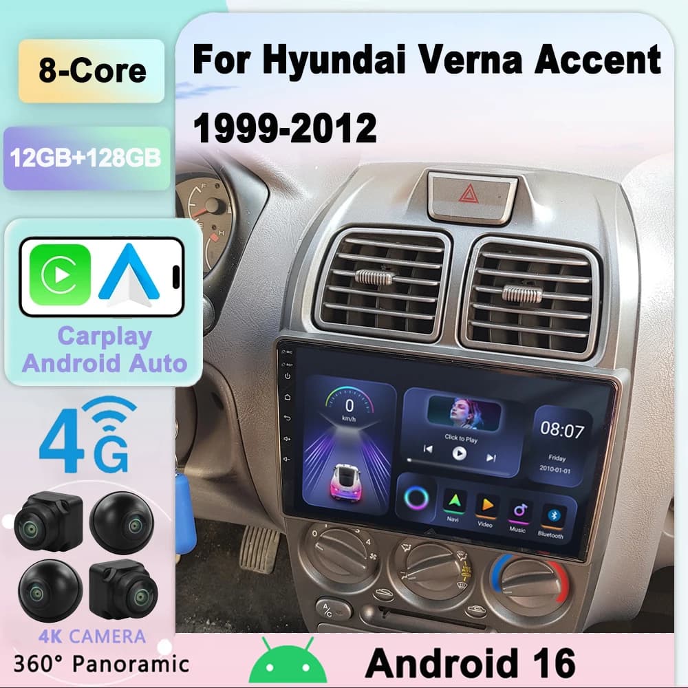 Android 16 Autoradio DSP 4G + WIFI Per Hyundai Verna Accent 1999-2012 Lettore Video Multimediale Stereo di Navigazione GPS Carplay