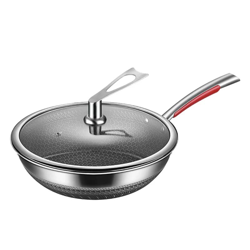 Padella Antiaderente a Doppio Lato in Acciaio Inox 304 con Fondo Piatto a Nido d'Ape, Universale per Piani a Induzione e Gas