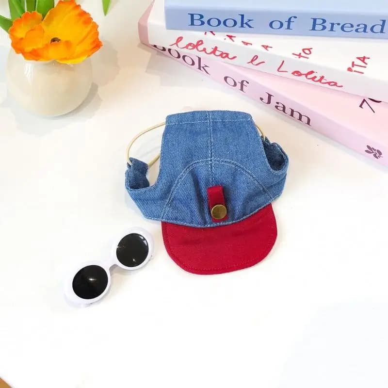 G6KF Wide Brimmed Pet Sun Hat Baseball Cap With Sunglasses For Dog Cats Rabbits Headgear Lightweight Breathable Fabric
