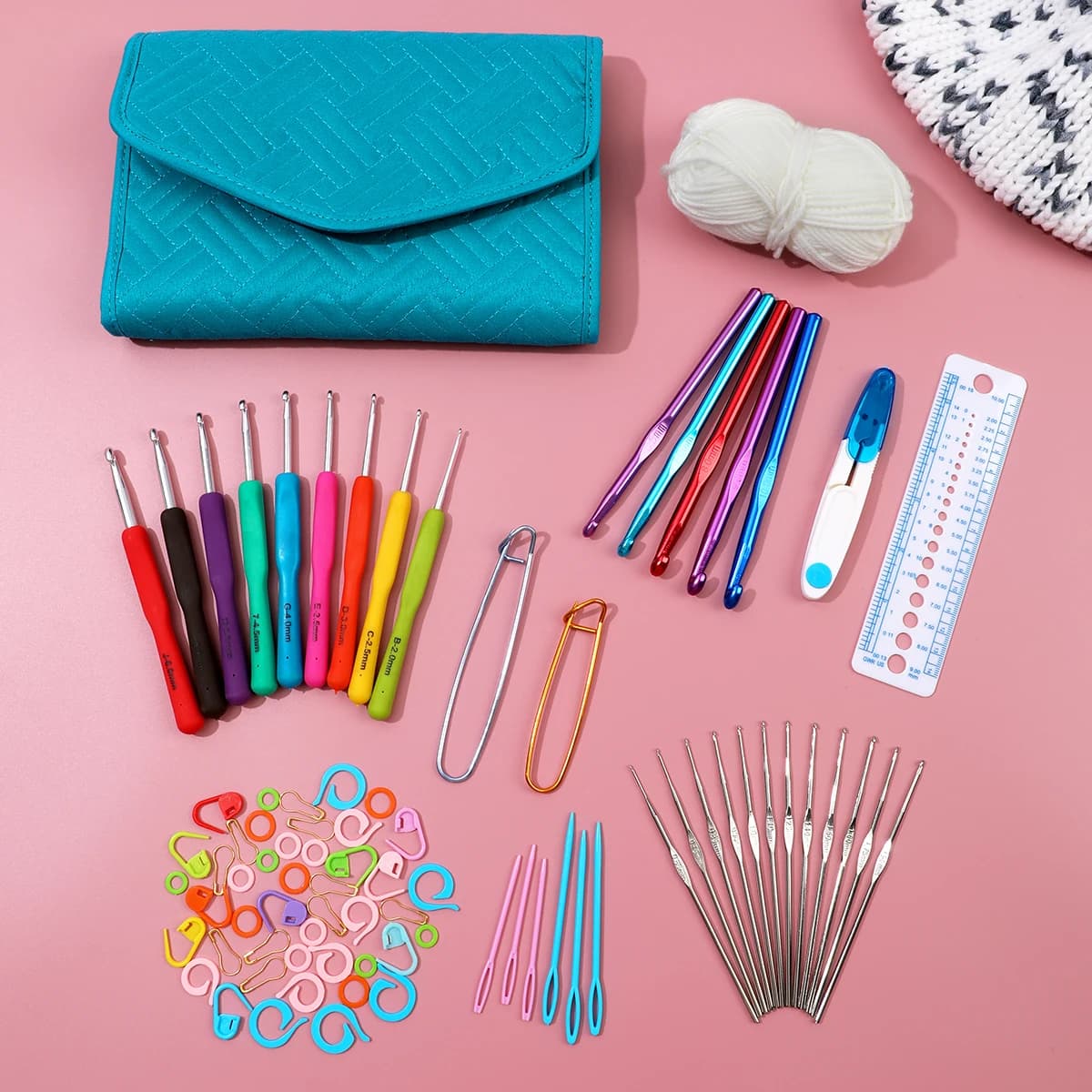 Crochet Hook Set with Storage Bag Aluminum Knitting Needle Crochet Sewing Accessories Kit DIY Sweater Yarn Knitting Weave Tool