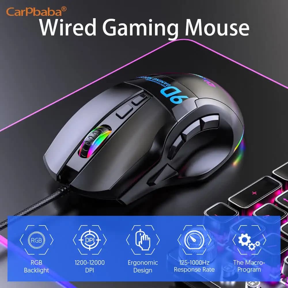 12000 DPI Gaming Mouse 9 Buttons LED Optical USB Wired Mice Wired Bulk Computer Accessories RGB Esports Grade For High Quality