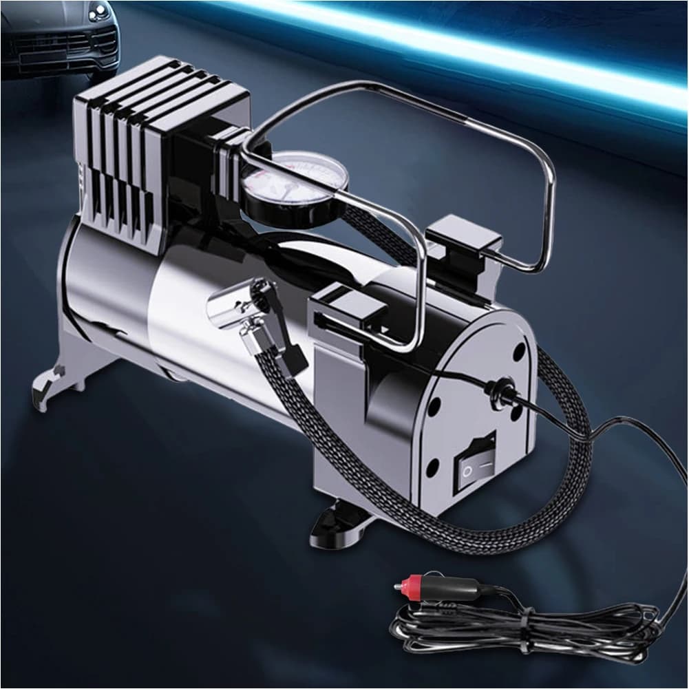 Pompa per Pneumatici Auto 12V con Manometro, Sistema di Gonfiaggio Elettrico per Auto, Pompa Gonfiabile Automatica per Uso Intensivo