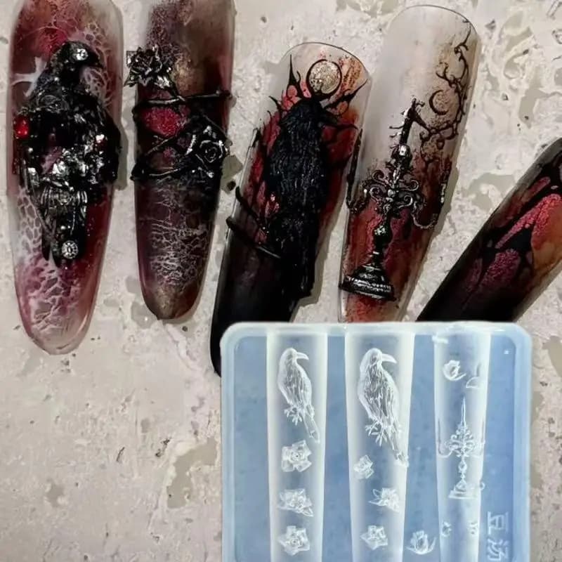 Retro Corvo Rosa Candeliere Stampo per unghie in silicone Fiore 3D Decorazione per unghie artistiche Stampo trasparente fai da te Strumenti di progettazione per manicure