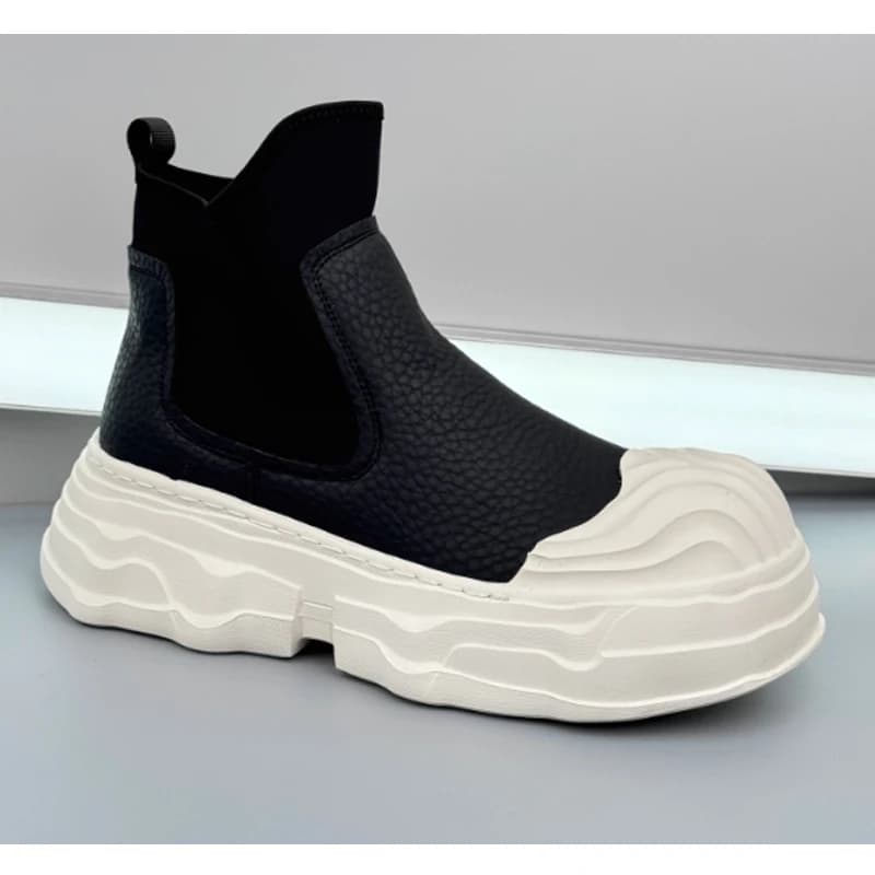 Men's Platform Thick Sole Slip-On Ankle Boots 2026 Black Casual Elevator Shoes Non-Slip Fashion High Top Lazy Shoes for Men