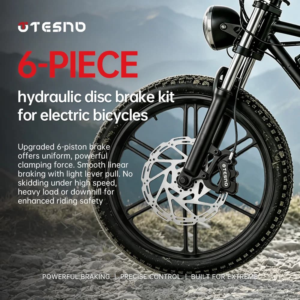 TESNO E-Bike Hydraulic Disc Brake Set 6 Piston Front Rear Electric Bicycle Brake Kit with Power Cut-Off Sensor 203mm Rotor