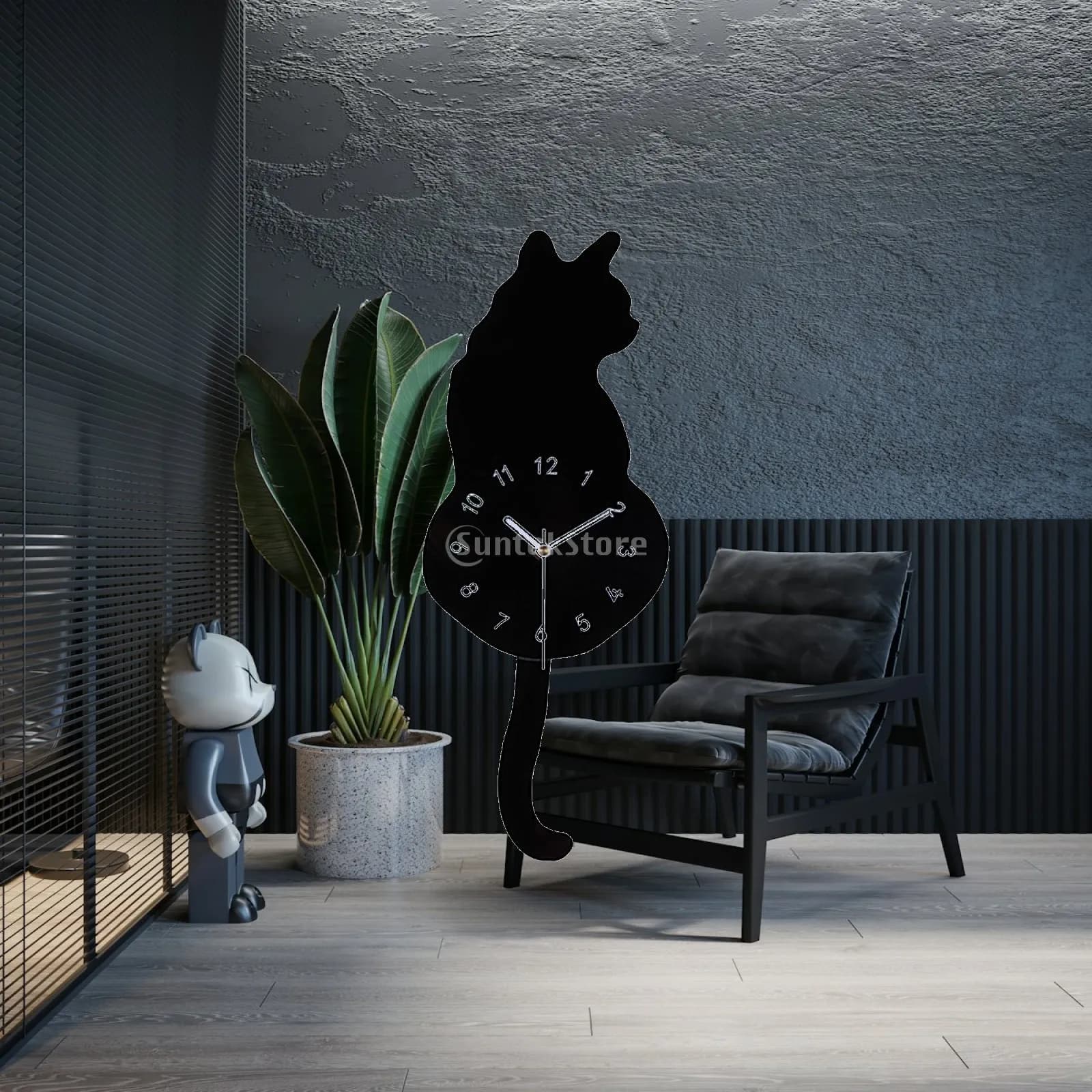 Creative Non-ticking Kitty Wall Clock Battery Operated Luxury Design for Modern Living Room and Kitchen